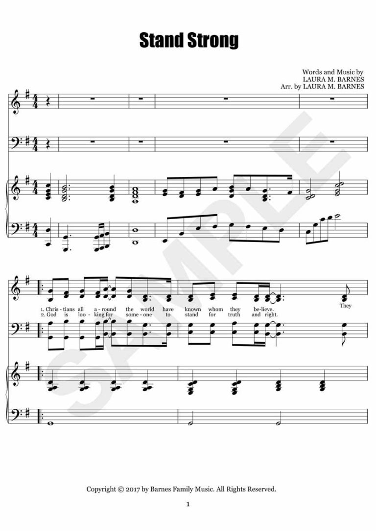 Stand Strong Sheet Music by Laura Barnes Barnes Family Music